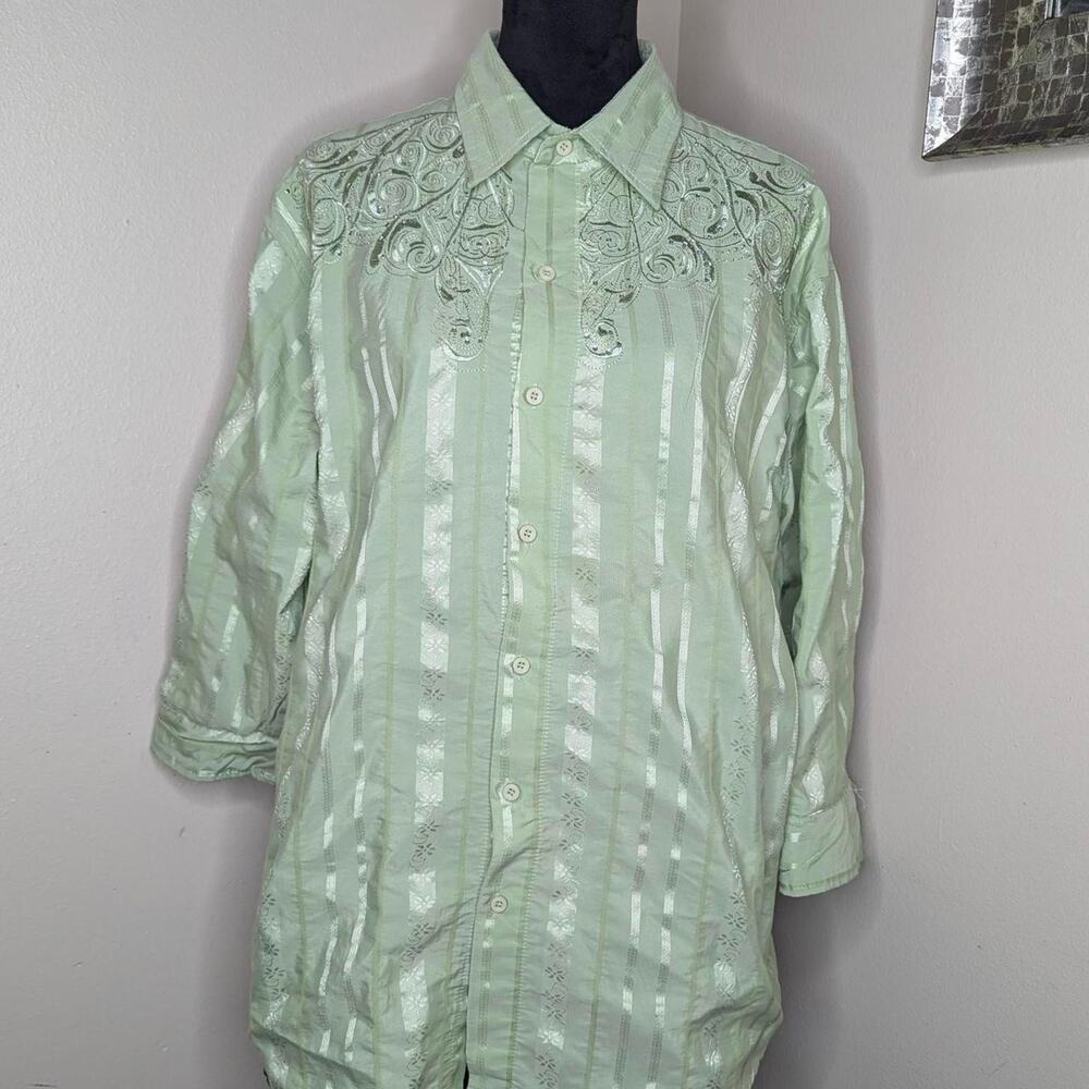 Marini Men's Green embroidered button up shirt XL